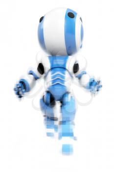 A blue robot emerging from pixels, showing his digital origins. 