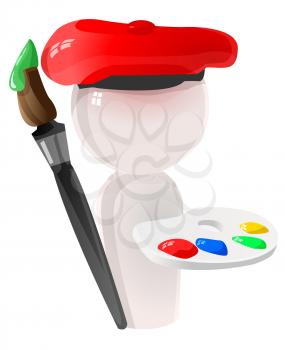 3D Illustration of a Painter Holding a Paint Brush and Palette