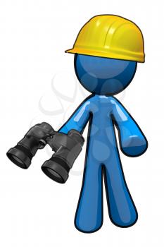 Royalty Free Clipart Image of a Blue Man Holding Binoculars