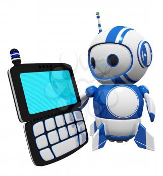 Royalty Free Clipart Image of a Robot Holding a Cell Phone
