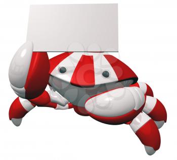 Royalty Free Clipart Image of a Robot Crab Holding a Blank Business Card