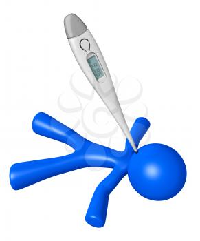 Royalty Free Clipart Image of a Blue Man Having His Temperature Taken