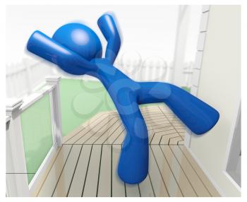 Royalty Free Clipart Image of a Blue Man Falling on a Front Porch