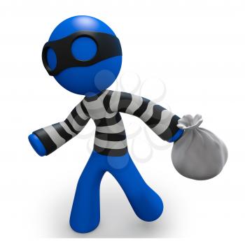 Royalty Free Clipart Image of a Blue Man Robber