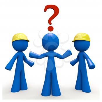 Royalty Free Clipart Image of a Blue Man Trying to Decide Between Contractors