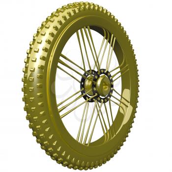 Golden mountain bike tire, such as you might use for a trophy.