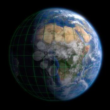 Earth Globe Africa - Clouds and Lines. 3d Render using NASA texture maps.