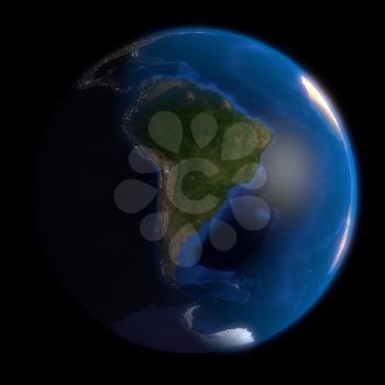 Earth Globe South America. 3d Render using NASA texture maps.