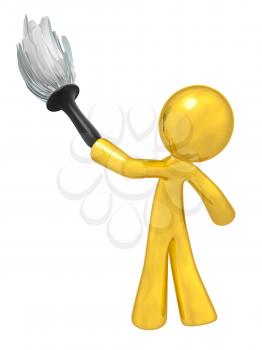Gold man holding a duster, denotes quality cleaning services, general maintenance, and so forth. Always at top quality.