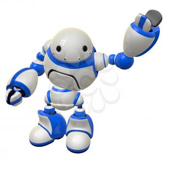 Software security concept robot waving and happy. Left Arm Raised.