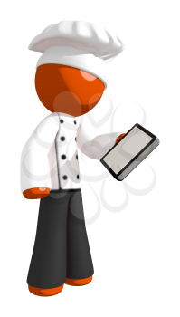 Orange Man Chef Checking Phone