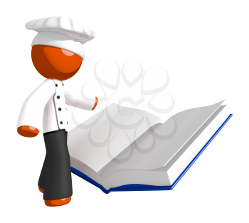 Orange Man Chef Reading Large  Recipe Cook Book