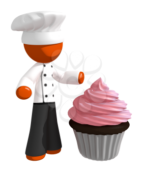 Orange Man Chef with Giant Cupcake