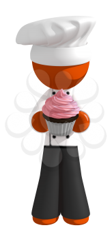 Orange Man Chef or Baker Giving Cupcake