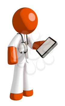 Orange Man doctor Holding PDA