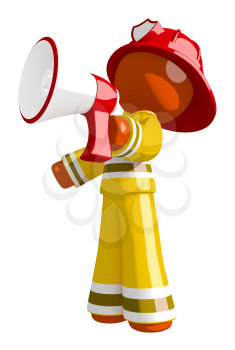 Orange Man Firefighter Announcing through Megaphone