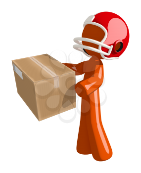 Super Bowl 50 football player getting a box in the mail or sending one out.