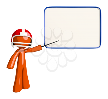 Football player orange man teaching on the game or presenting strategies to his team.
