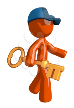 Orange Man postal mail worker  Walking with Gold Key