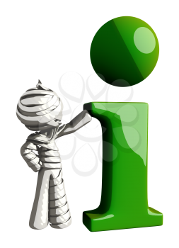 Mummy or Personal Injury Concept Beside a Large Green Info Symbol