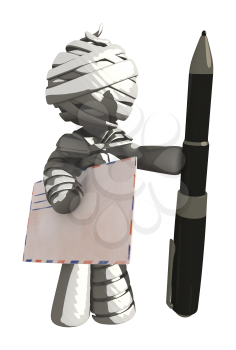 Mummy or Personal Injury Concept Holding Large Pen and Envelope
