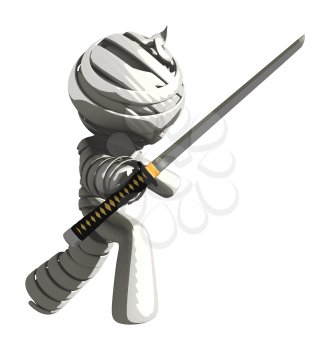 Mummy or Personal Injury Concept Posing with Ninja Sword