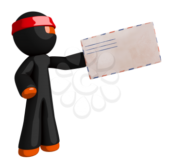 Orange Man Ninja Warrior Giving Envelope