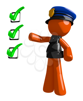 Orange Man police officer  Pointing Green Checkmark List
