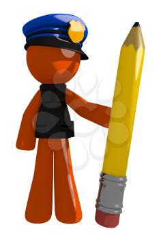 Orange Man police officer  Holding Giant Pencil