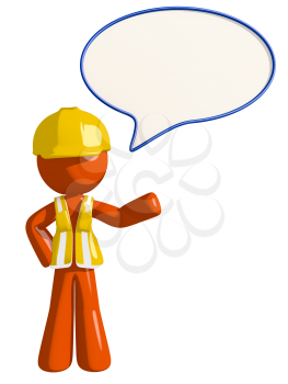 Orange Man Construction Worker  Word Bubble