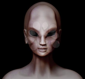 Hybrid alien woman facing forward isolated on black