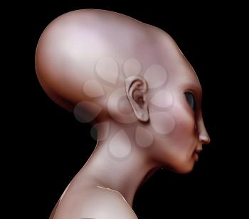 Hybrid alien woman side view elongated skull 