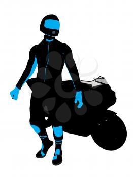 Royalty Free Clipart Image of a Biker and Motorcycle