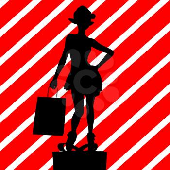Royalty Free Clipart Image of a Woman With a Shopping Bag in a Santa Hat