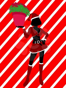Royalty Free Clipart Image of an Elf With a Poinsettia