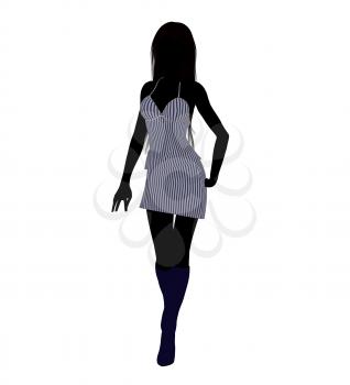 Royalty Free Clipart Image of a Woman in a Striped Sundress