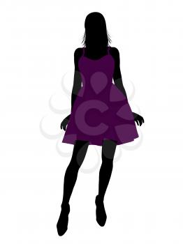 Royalty Free Clipart Image of a Girl in Purple Dress
