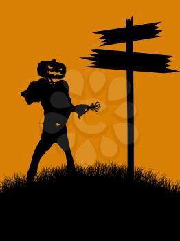 Royalty Free Clipart Image of a Halloween Scarecrow and Cross