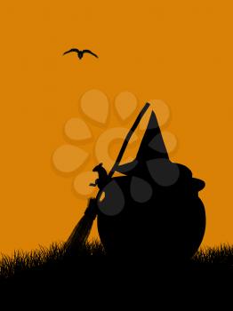 Royalty Free Clipart Image of a Mouse With a Pumpkin, Hat and Broom