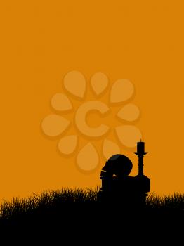 Royalty Free Clipart Image of a Book, Skull and Candle