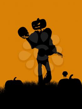 Royalty Free Clipart Image of a Jack-o-Lantern Scarecrow