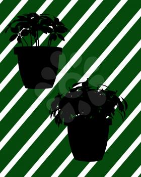 Royalty Free Clipart Image of Two Christmas Plants on a Green Striped Background