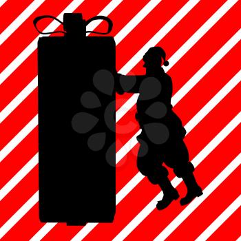 Royalty Free Clipart Image of Santa Pushing a Big Container