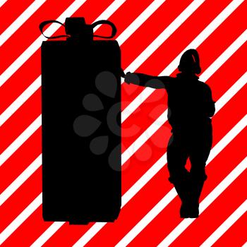 Royalty Free Clipart Image of a Man and Container on Striped Red