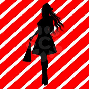 Royalty Free Clipart Image of a Woman in a Santa Hat With Shopping Bags