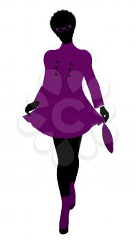 Royalty Free Clipart Image of a Girl in a Purple Coat