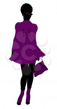 Royalty Free Clipart Image of a Girl in a Purple Coat
