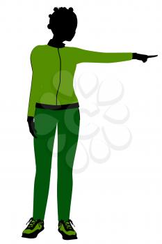 Royalty Free Clipart Image of a Woman in a Jogging Suit Pointing