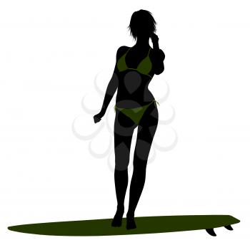 Royalty Free Clipart Image of a Woman on a Surfboard