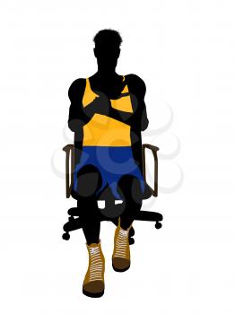 Royalty Free Clipart Image of a Basketball Player in a Chair